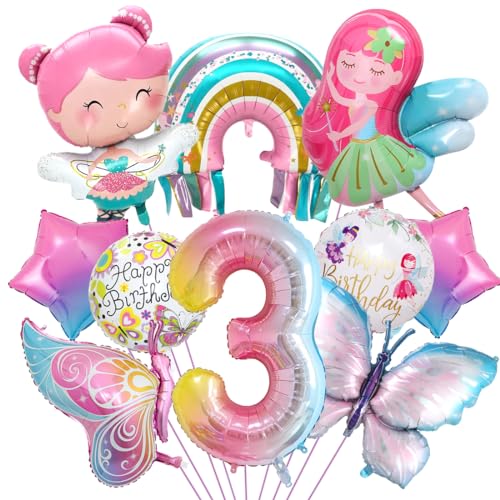 Schmetterling Deko Geburtstag, Luftballon 3. Geburtstag, Feen Deko, Regenbogen Stern Folienballon für Mädchen Jubiläum Motto Party Dekoration von Aurasky