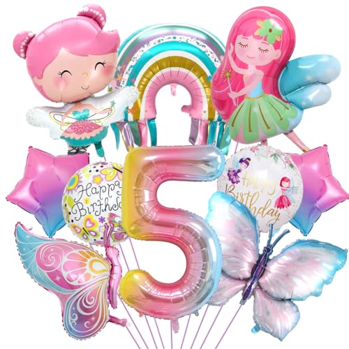 Schmetterling Deko Geburtstag, Luftballon 5. Geburtstag, Feen Deko, Regenbogen Stern Folienballon für Mädchen Jubiläum Motto Party Dekoration Schmetterling Deko Geburtstag, Luftballon 5. Geburtstag, Feen Deko, Regenbogen Stern Folienballon für Mädchen Jubiläum Motto Party Dekoration von Aurasky