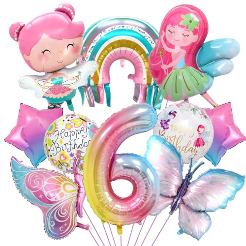 Schmetterling Deko Geburtstag, Luftballon 6. Geburtstag, Feen Deko, Regenbogen Stern Folienballon für Mädchen Jubiläum Motto Party Dekoration von Aurasky
