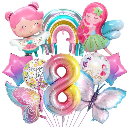 Schmetterling Deko Geburtstag, Luftballon 8. Geburtstag, Feen Deko, Regenbogen Stern Folienballon für Mädchen Jubiläum Motto Party Dekoration von Aurasky