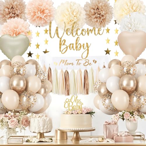 Boho-Banner für Babypartys, Beige, Creme, neutrale Luftballons, neutrale Geschlechtsoffenbarung, Partyzubehör, Willkommens-Banner, Papier-Pompons, Quasten, Kuchendekoration, Stern-Dekoration für Boho-Banner für Babypartys, Beige, Creme, neutrale Luftballons, neutrale Geschlechtsoffenbarung, Partyzubehör, Willkommens-Banner, Papier-Pompons, Quasten, Kuchendekoration, Stern-Dekoration für von Aurasys