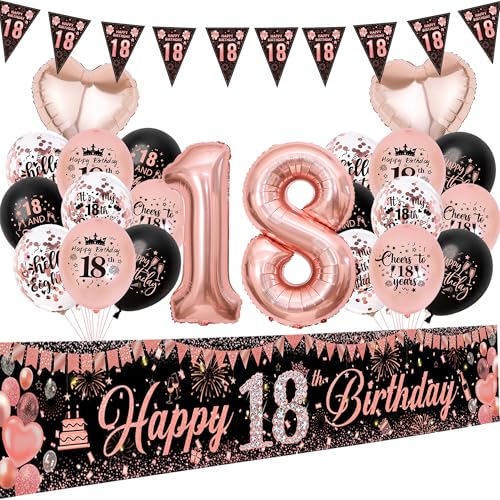 Aurmonigo 18 Geburtstag Dekorationen für Mädchen - 33 Stück Rose Gold Happy 18 Birthday Banner Party Ballons Wimpelkette, Konfetti Latexfolienballon für 18 Jahre alt Teenager Dekoration Supplies Aurmonigo 18 Geburtstag Dekorationen für Mädchen - 33 Stück Rose Gold Happy 18 Birthday Banner Party Ballons Wimpelkette, Konfetti Latexfolienballon für 18 Jahre alt Teenager Dekoration Supplies von Aurmonigo