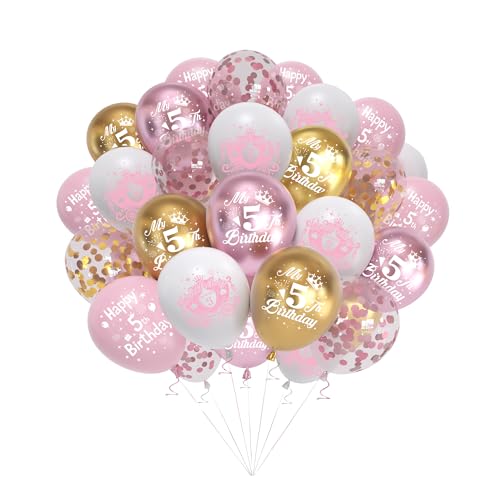 Aurmonigo 5. Geburtstag Dekorationen Mädchen – 50 Stück rosa Luftballons Happy 5th Birthday Partyzubehör, 30,5 cm Zahlen-Latexballon für 5 Jahre altes Mädchen, Party-Dekoration von Aurmonigo