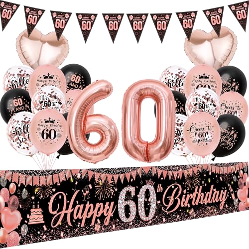 Aurmonigo 60 Geburtstag Dekorationen für Frauen - 33 Stück Roségold Happy 60 Birthday Banner Party Ballons Wimpelkette, Konfetti Latexfolienballon für 60 Jahre Alt Dekoration Supplies Aurmonigo 60 Geburtstag Dekorationen für Frauen - 33 Stück Roségold Happy 60 Birthday Banner Party Ballons Wimpelkette, Konfetti Latexfolienballon für 60 Jahre Alt Dekoration Supplies von Aurmonigo