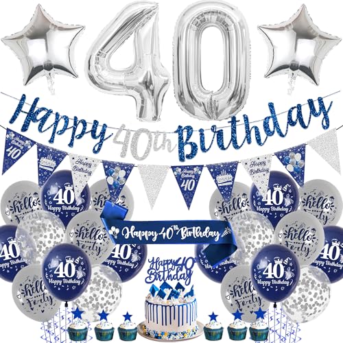 Blau Silber Geburtstag Dekorationen für Junge und Männer (Blau Silber 40th) von Aurmonigo