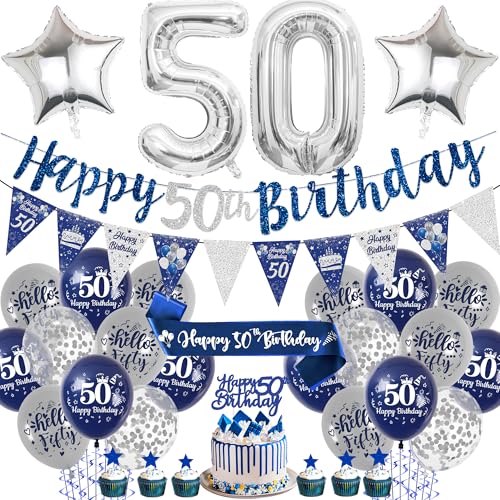 Blau Silber Geburtstag Dekorationen für Junge und Männer (Blau Silber 50th) von Aurmonigo
