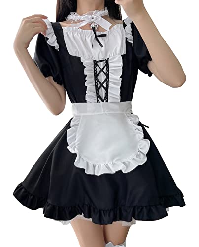 Aurueda Anime French Maid Dress Halloween Kostüm Maid Cosplay Kleid Halloween Maid Outfit Schwarz und Weiß, Größe L von Aurueda