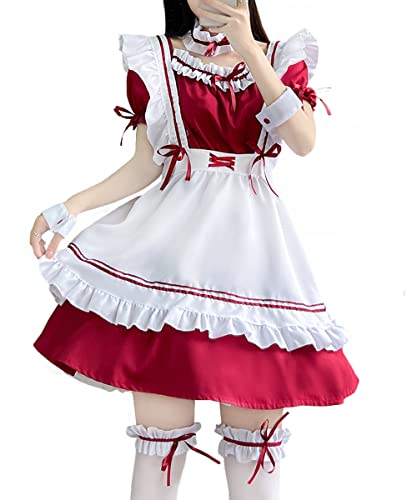 Aurueda Maid Dress Halloween Maid Kostüm French Maid Costume Cosplay Anime Maid Outfit Set Burgundisch, Größe M von Aurueda
