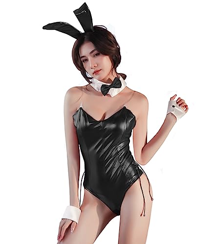 Aurueda Bunny Kostüm Frauen Cosplay Bodysuit Dessous Hasenkostüm Damen Halloween Bunny Suit Schwarz, Größe L von Aurueda