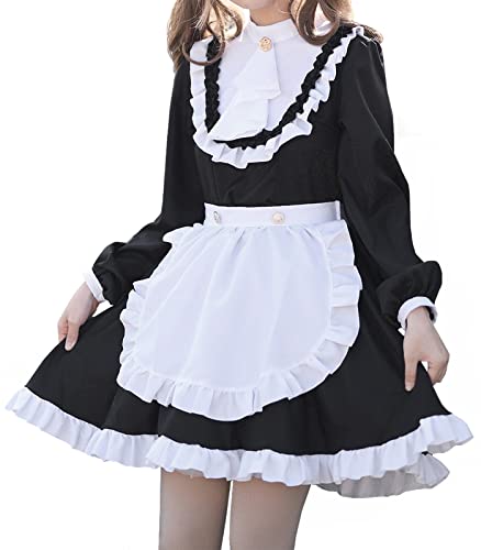 Aurueda French Maid Dress Cosplay Anime Outfit Halloween Kostüm Damen Kleid Langarm Schwarz, Größe S von Aurueda