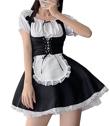 Aurueda French Maid Dress Cosplay Anime Outfit Halloween Kleid Damen Set Schwarz und Weiß, Größe L von Aurueda