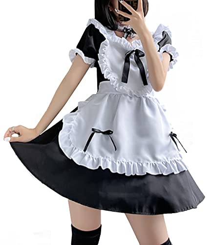 Aurueda French Maid Dress Cosplay Anime Maid Outfit Halloween Maid Kostüm Damen Schwarz, Größe S von Aurueda