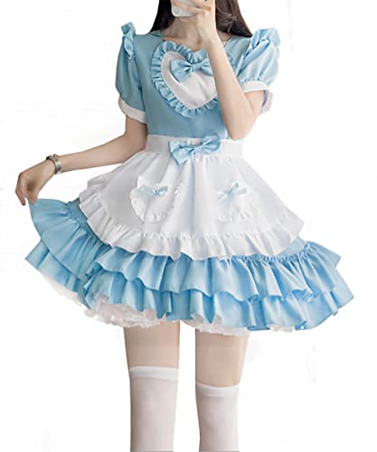 Aurueda French Maid Dress Cosplay Anime Set Maid Kostüm für Frau Mädchen Maid Outfit Set für Halloween Blau und Weiß, Größe M von Aurueda