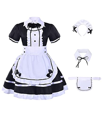 French Maid Dress Cosplay Anime Halloween Kostüm Damen Maid Outfit Anzug Maid Kleid mit Kopfbedeckung Kragen Schürze Schwarz, Größe M von Aurueda