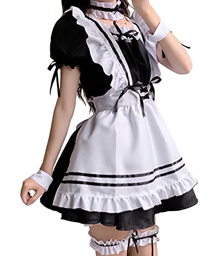 Aurueda Anime French Maid Dress Niedliche Maid Cosplay Kleid für Halloween Maid Kostüm Outfit Set Schwarz, Größe S von Aurueda