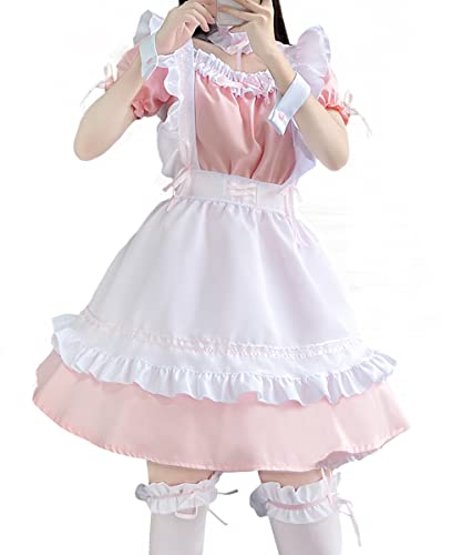 Aurueda Anime French Maid Dress Niedliche Maid Cosplay Kleid für Halloween Maid Kostüm Outfit Set Rosa, Größe S von Aurueda