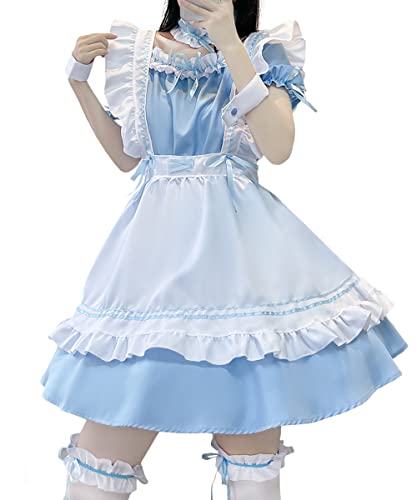Aurueda Anime French Maid Dress Niedliche Maid Cosplay Kleid für Halloween Maid Kostüm Outfit Set Blau, Größe XL von Aurueda
