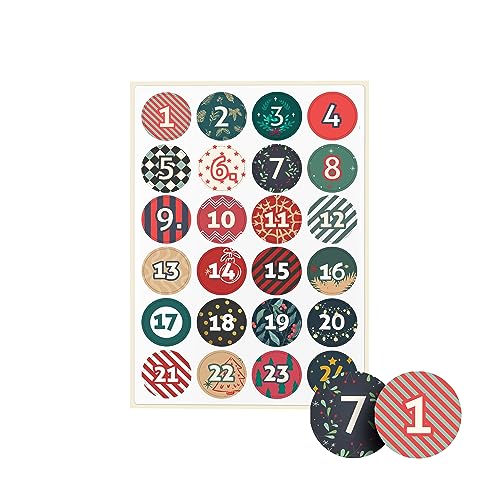 Adventskalender Aufkleber – 24 Sticker im Set – Adventskalender Zahlen für Weihnachten 2024 – 5 verschiedene Motive – Zahlen Aufkleber für Adventskalender Tüten – Kalender Sticker- BUNT Adventskalender Aufkleber – 24 Sticker im Set – Adventskalender Zahlen für Weihnachten 2024 – 5 verschiedene Motive – Zahlen Aufkleber für Adventskalender Tüten – Kalender Sticker- BUNT von Ausgewählt verpackt