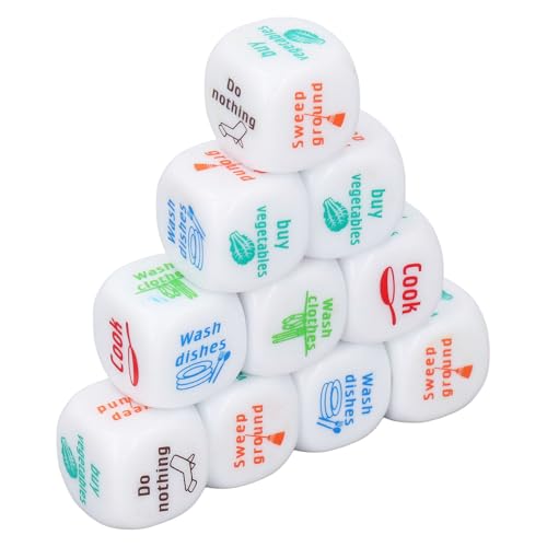 12pcs Hausarbeit Distribution Würfel, Lebendiges Acrylentscheidungsspiel für Paare und Familien, Interaktives Aufgabespielzeug mit Spaßmarkierungen von Ausla