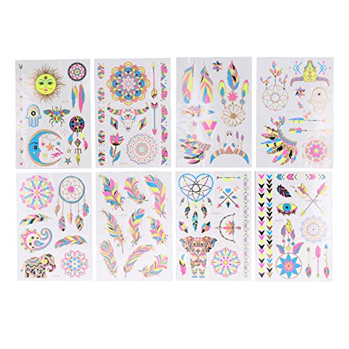Ausla 8 Stück Neon-Tattoo-Aufkleber, Fluoreszierend, Bronzierend, Wasserdicht, Leuchtend, Neon, Party, Körper, Gesicht, Haut, Temporäres Make-up, Tattoo-Aufkleber von Ausla