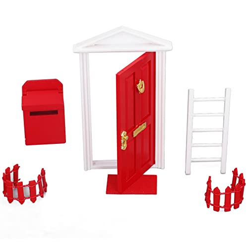 Ausla Mini -Holztür -Set, Lebendige Details Gesättigte Farbe, 1:12 Puppenhaus Miniaturtür für Zahnfee mit Einem Niedlichen und Einzigartigen Design (Rot) von Ausla