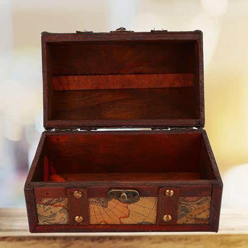 Ausla Vintage -Holzspeicherbox, Handgefertigte Antike Schatzkiste mit Legierungsscharnier und Schockdes Streifen für Schmuck- und Fotografie Requisiten (Karte Trompete) von Ausla