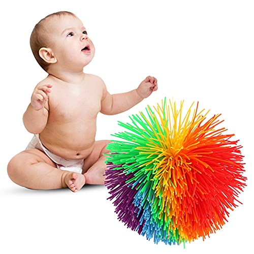 Regenbogen Bunt Pom Ball, Buntes Sensorisches Silikon Aktive Stressabbau Monkey Fidget Stringy Ball, 11cm von Ausla