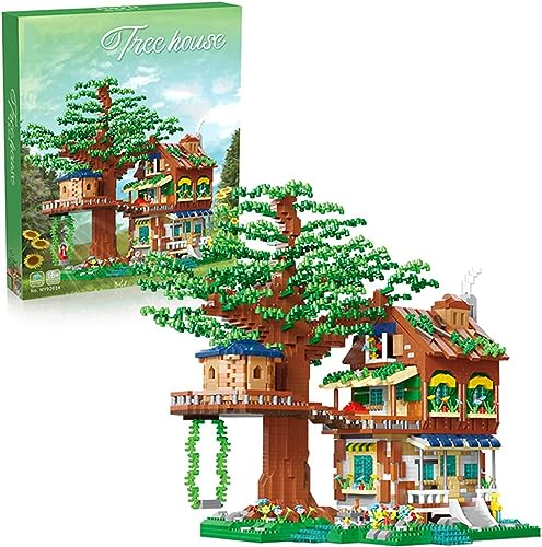 Auspcers Baumhaus Bausteine Haus Bausatz Set, 4076 Klemmbausteine Großes Treehouse Holzhütte Modulares Haus Modellbausatz, Spielzeug für Kinder und Erwachsene von Auspcers