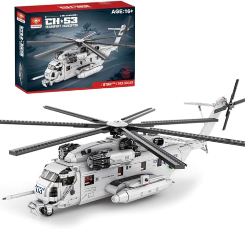 Auspcers Technik Militär Flugzeug Bausteine, 2192 Teile 1/35 CH-53E Super Stallion Moderner Militärischer Hubschrauber, Mocsage Modellbausatz Flugzeug Kompatibel mit großen Marken von Auspcers