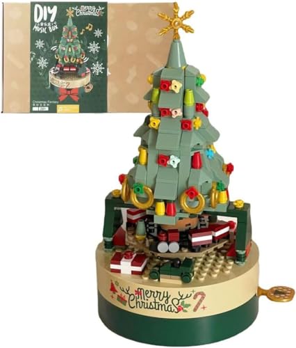 Weihnachtsbaum Musikbox Bausteine, 360 Klemmbausteine Weihnachtsbaum Uhrwerk Spieluhr Bauspielzeug, Weihnachten Geschenke Spielzeug für Erwachsene und Kinder von Auspcers