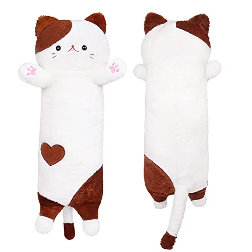 Katze Kuscheltier Plüschtier Lange Katze Plüsch Kissen, Kawaii Stofftier Süße Katze Kissen Großes Plüschtier Kissen Katze Plüsch Spielzeug für Kinder Freundin, Geburtstag Weihnachten(Braun, 80cm) von Auspicious beginning