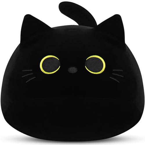 18,9 Zoll Schwarze Katze Plüschtier Kawaii Katze Kuscheltier, Weiches Stofftier Kopfkissen Gefüllte Katze Puppe Tier Kissen Süße Dekoratives Kissen für Kinder Halloween Weihnachten Geschenk von Auspicious beginning