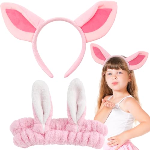1 x Schweineohren und 1 x Hasenohren-Haarband, niedliches rosa Plüsch-Ohren-Haarband, Tier-Cosplay, Plüsch-Tierohren, Performance-Requisite für Thema, Cosplay, Mädchen, Geschenk 1 x Schweineohren und 1 x Hasenohren-Haarband, niedliches rosa Plüsch-Ohren-Haarband, Tier-Cosplay, Plüsch-Tierohren, Performance-Requisite für Thema, Cosplay, Mädchen, Geschenk von Auswalar