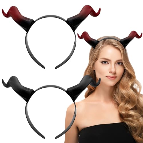 Auswalar 2 x Teufelshörner-Haarband, Halloween-Horn-Haarreif, schwarze Hörner, Ochsenhorn, Kopfschmuck für Halloween, Kostüm, Zubehör, Party von Auswalar