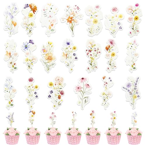 Cupcake-Topper mit Wildblumen-Motiv, Baby in Blüte, Cupcake-Geburtstag, Partyzubehör für Mädchen und Frauen, Hochzeitsfeier, 60 Stück von Auswalar