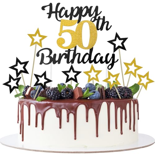 Tortenaufsatz zum 50. Geburtstag, glitzernde Stern-Dekoration, Kuchendekoration für Männer und Frauen, 21 Stück Tortenaufsatz zum 50. Geburtstag, glitzernde Stern-Dekoration, Kuchendekoration für Männer und Frauen, 21 Stück von Auswalar