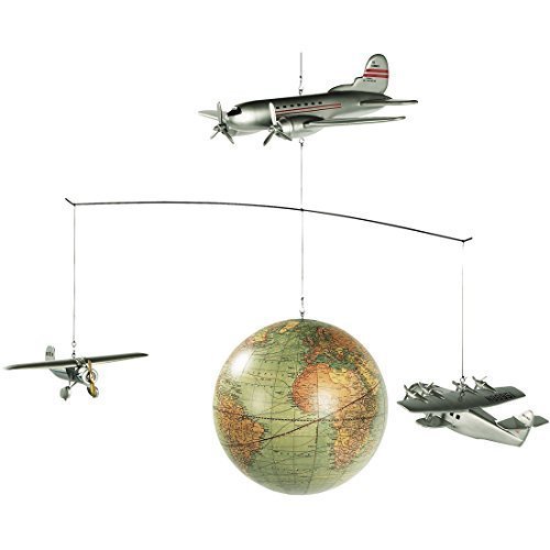 Authentic Models - Mobile Rund um die Welt mit Flugzeugen und Weltkugel im Retrostil von Authentic Models
