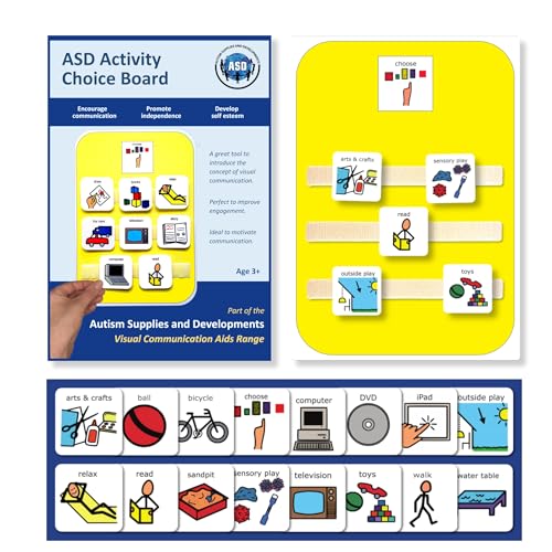 Autism Supplies and Developments Activity Choice Board und Karten - A4 Visual Schedule Kommunikationstafel mit 16 Symbolen - Langlebiger Kunststoff - Perfekt für Schule, Zuhause, Therapie, Respite von Autism Supplies and Developments