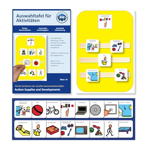 Aktivitätenauswahl Nonverbale Kommunikationstafel – Autismus Hilfsmittel – 16 Kommunikationkarten Autismus – Robust Hochwertige Visuelle Kommunikation von Autism Supplies and Developments