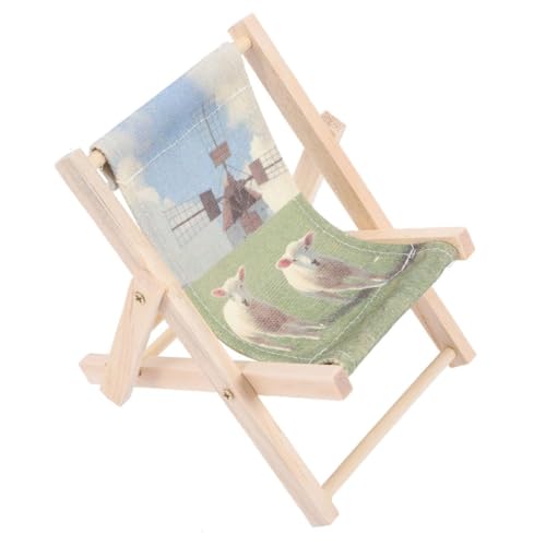 Miniatur Strandstuhl Liegestuhl Puppenhaus Zubehör Handyhalter Aus Holz, Segeltuch, Strand-liegestuhl-Halter, Faltbarer Handyhalter, Desktop-multifunktions-handyhalter (Lämmchen) von AutoPrevails