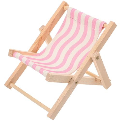 Miniatur Strandstuhl Liegestuhl Puppenhaus Zubehör Handyhalter Aus Holz, Segeltuch, Strand-liegestuhl-Halter, Faltbarer Handyhalter, Desktop-multifunktions-handyhalter (Rosa) von AutoPrevails