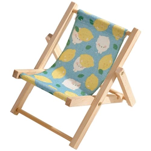Miniatur Strandstuhl Liegestuhl Puppenhaus Zubehör Handyhalter Aus Holz, Segeltuch, Strand-liegestuhl-Halter, Faltbarer Handyhalter, Desktop-multifunktions-handyhalter (Zitrone) von AutoPrevails