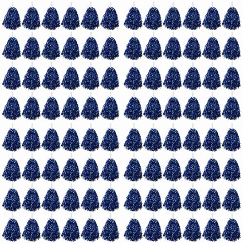 AutoSwan 96 Stück Cheerleading Pom Poms Metallfolie Cheer Pom Poms mit Kunststoffgriff für Erwachsene Kinder Cheerleader Blau von AutoSwan