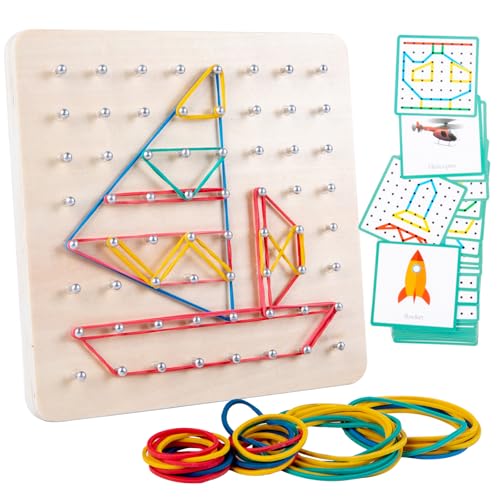 Auvewilo Holz-Geobrett Montessori Lernspielzeug mit Gummibändern – Pädagogisches STEM Spielzeug für Kinder ab 3 Jahren, Feinmotorik, Buchstaben & Zahlen Lernen, Vorschule Geschenk von Auvewilo