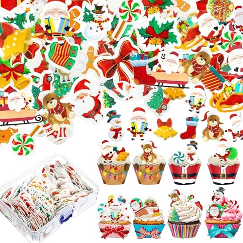 100 Stück Essbare Tortendeko Weihnachten, Zuckerdekor, Kuchen Deko, Muffin Deko für Cupcakes, Muffins, Kuchen Party Dekoration 100 Stück Essbare Tortendeko Weihnachten, Zuckerdekor, Kuchen Deko, Muffin Deko für Cupcakes, Muffins, Kuchen Party Dekoration von Auzlya
