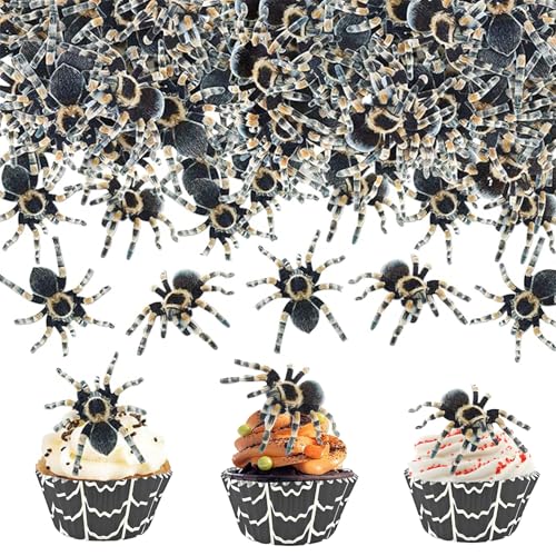 80 Stück Halloween Spinnen Kuchendeko,Spinnen Cupcake Topper,40 Essbare Spinnen Deko+40 Spinnen Cupcake Topper,für Halloween Party Kuchen Deko von Auzlya
