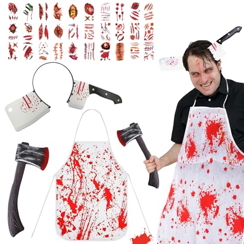 Auzlya Halloween Schlächter Kostüm,5 Stück Halloween Kostüm, Metzger Schürze Halloween,Halloween Blutige Schürze,Metzger Kostüm mit Stirnband Kunststoff für Halloween Verkleidung Cosplay Party Auzlya Halloween Schlächter Kostüm,5 Stück Halloween Kostüm, Metzger Schürze Halloween,Halloween Blutige Schürze,Metzger Kostüm mit Stirnband Kunststoff für Halloween Verkleidung Cosplay Party von Auzlya