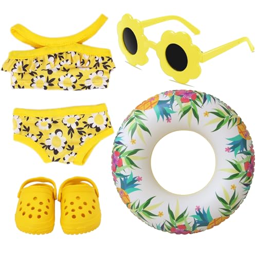 4 Stück Baby Born Schwimmset,Schwimm Set für Puppen,mit Schwimmring Sonnenbrille Badeanzug und Clogs,Baby Zubehör für 43 cm Puppen (Gelb) von Auzlya