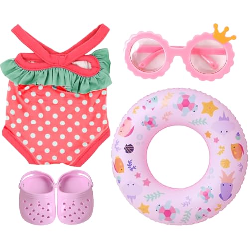 4 Stück Baby Schwimmset,Schwimmset für Puppen,mit Schwimmring Sonnenbrille Badeanzug und Clogs,Rosa Baby Zubehör für 43 cm Puppen von Auzlya