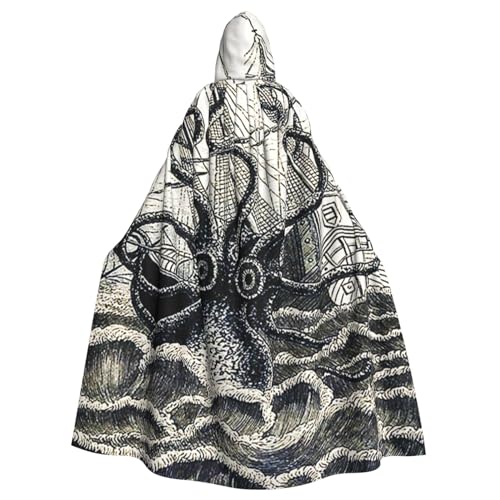 AvImYa Herren Damen Kapuzenmantel Halloween Weihnachten Party Cosplay Kostüme Robe Umhang Umhang Unisex Segelpirat Octopus Prints von AvImYa